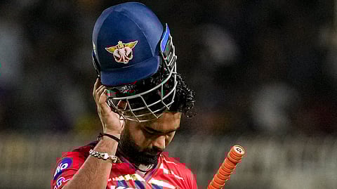 Lucknow Super Giants' captain Rishabh Pant walks off the ground after his dismissal during an IPL 2026 T20 cricket match between Lucknow Super Giants and Kolkata Knight Riders, at Eden Gardens, in Kolkata, Thursday, April 9, 2026.