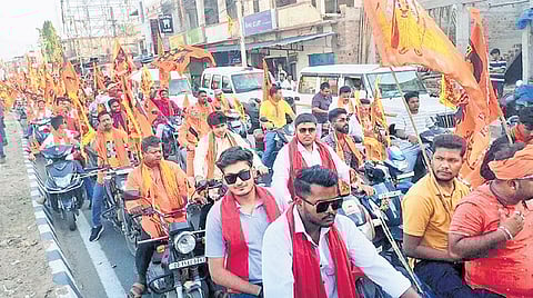 The bike rally being taken out in Sambalpur on Friday.