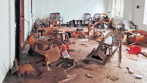 The DCC office that was vandalised in Mayyil town, Kannur