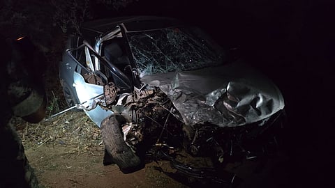 The mangled remains of the car in which the family was travelling.