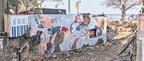 The centuries-old artillery bunker near the Fort Kochi beach is overrun with graffiti