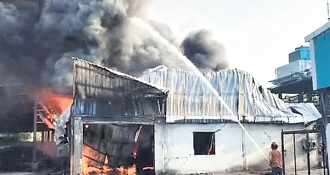 Fire broke out ar an chemical industry in Gaddapotharam Industrial Area of Jinnaram mandal in Sangareddy.