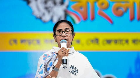 West Bengal CM Mamata Banerjee during a public rally ahead of the state Assembly elections, in Keshiary, Paschim Medinipur district.