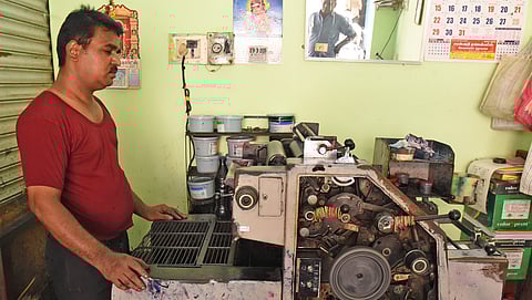 Printing works under way at a press on Allimal Street in Tiruchy.