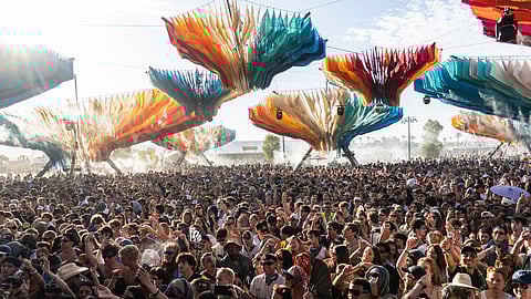 Festivalgoers are seen during the first weekend of the Coachella Valley Music and Arts Festival at the Empire Polo Club on Saturday, April 12, 2025, in Indio, Calif.