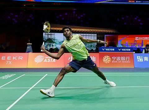 Ayush Shetty in action during the final