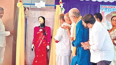 Teachers of Vandse Government Higher Primary School inaugurate the AI teacher at Byndoor