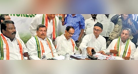 Food and Civil Supplies Minister KH Muniyappa at a meeting with Tamil Nadu Congress ministers in Chennai on Saturday