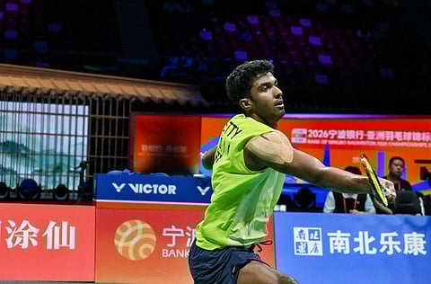Ayush Shetty in action during the final on Sunday