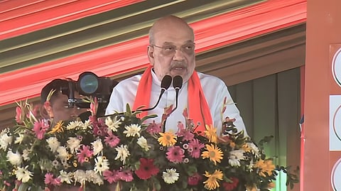 Union Home Minister Amit Shah addressing an election rally at Mayureshwar in West Bengal’s Birbhum district.