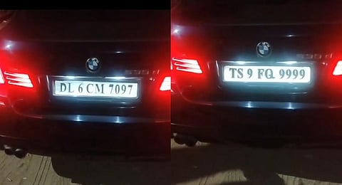 Two different licence plates of the same BMW vehicle belonging to Goutham Reddy.