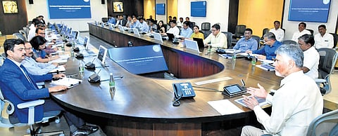 CM N Chandrababu Naidu holds a review meeting with a Central delegation to discuss the implementation of De-Regulation Phase-2 in Andhra Pradesh at the Secretariat on Monday.