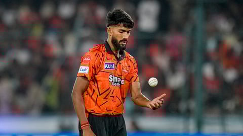 Sunrisers Hyderabad's Praful Hinge during the Indian Premier League (IPL) 2026 T20 cricket match between Sunrisers Hyderabad and Rajasthan Royals at Rajiv Gandhi International Stadium in Hyderabad, Telangana, Monday, April 13, 2026.