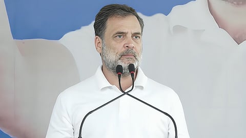 Congress leader Rahul Gandhi addressing a rally in West Bengal's Raiganj.