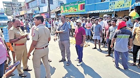 The biker died on the spot after he fell from bike and the bus ran over him.