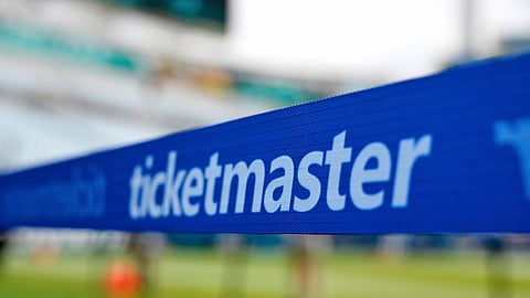 FILE - The Ticketmaster logo is seen along the sideline of the field before an NFL football game, Sept. 15, 2024, in Jacksonville, Fla.