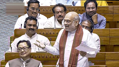 Union Home Minister Amit Shah speaks in the Lok Sabha during the Special session.