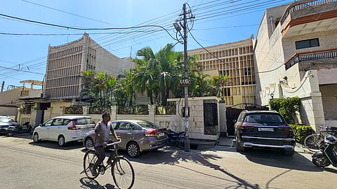 An outside view of the old residence of AAP Rajya Sabha MP Ashok Kumar Mittal, in Punjab's Jalandhar, Wednesday, April 15, 2026. The Enforcement Directorate on Wednesday conducted searches against Ashok Kumar Mittal and educational institutions promoted by him and his family in Punjab and Haryana as part of a FEMA probe.