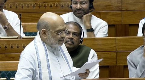 Union Home Minister Amit Shah addresses the Lok Sabha on Friday, April 17.