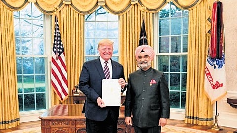 US President Donald Trump with L-G Sandhu