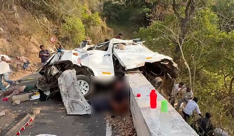 The remains of the vehicle that fell into the gorge