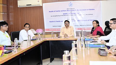 Health minister Mukesh Mahaling during the MoU-signing ceremony with AIIMS, Bhubaneswar at Lok Seva Bhawan.