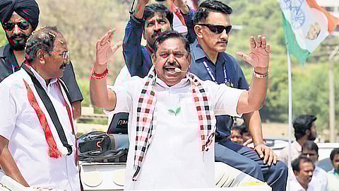 In this image from April 20, 2026, AIADMK general secretary Edappadi K Palaniswami is seen during campaigning in Tiruchengode.