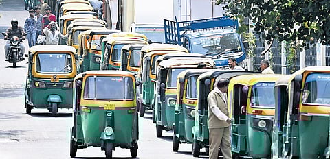 Autorickshaws line up for LPG at a fuel station in the city on Sunday | Shashidhar Byrappa