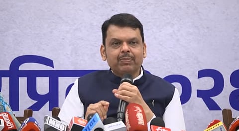 Maharashtra Chief Minister Devendra Fadnavis addressing a press conference in Mumbai.