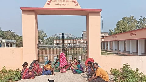 Parents of the affected students staging protest outside the school on April 17