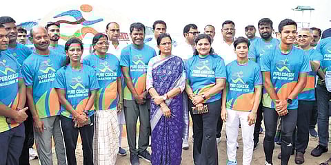 Dy CM Pravati Parida after unveiling logo of the Puri Coastal Marathon
