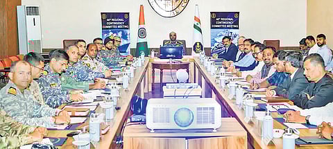 Vice Admiral Susheel Menon chairs the 48th Regional Contingency Committee (East) meeting in Visakhapatnam.