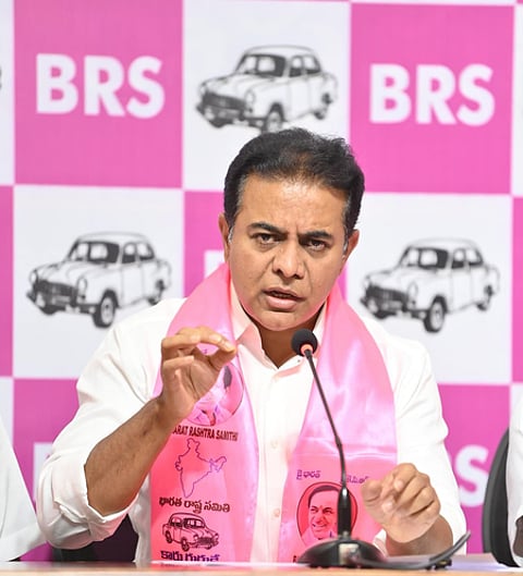 Hyderabad - BRS working president K T Rama Rao addressing media during a press conference in Hyderabad