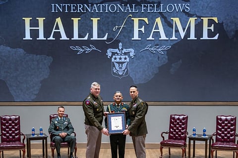 Chief of Army Staff General Upendra Dwivedi during his visit to the US Army War College in Pennsylvania, where he was inducted into the International Hall of Fame