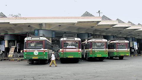 The Mahatma Gandhi Bus Station wears a deserted look with sparse passenger movement on the second day of the TGSRTC employees strike in Telangana.