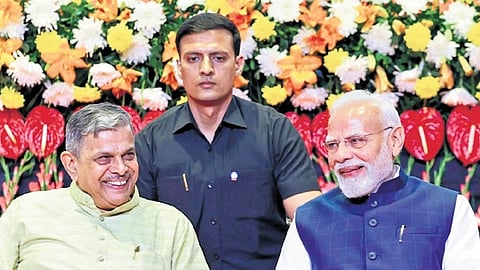 PM Narendra Modi and RSS general secretary Dattatreya Hosabale.