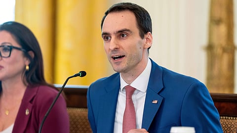 White House director of Science and Technology Policy Michael Kratsios speaks during a meeting of the White House Task Force on Artificial Intelligence Education in the East Room of the White House, Sept. 4, 2025, in Washington.