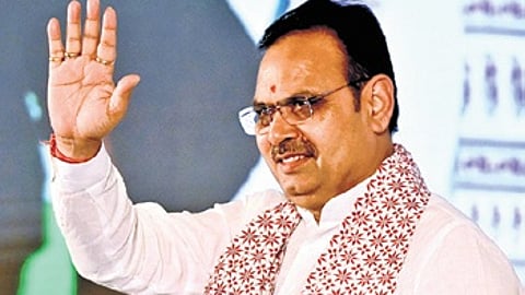 Rajasthan CM Bhajan Lal Sharma greets the gathering at the Global Rajasthan Agritech Meet 2026 roadshow in Bengaluru on Sunday