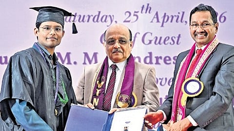 Justices MM Sundresh and Sushrut Arvind Dharmadhikari conferring degree on a graduand on Saturday.