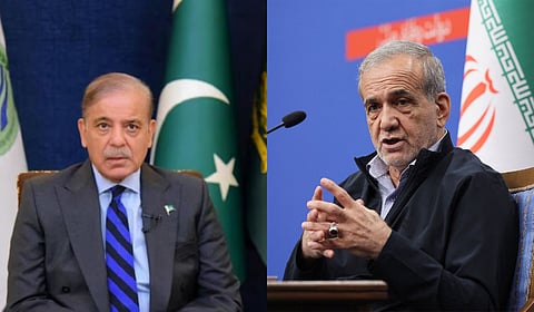Pakistan Prime Minister Shehbaz Sharif (L) and Iran's President Masoud Pezeshkian.