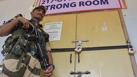 The EVMs and VVPATs for 2,822 polling stations in Tiruppur district are stored in the strong rooms at the college. A two-tier armed security protection and CCTV coverage have been provided here.