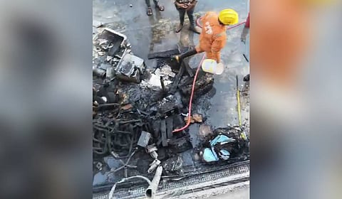 Passengers and staff present at the busy terminal were alarmed by the sudden blaze, leading to momentary chaos in the area.