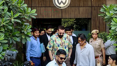 Bollywood actor Sanjay Dutt arrives at the National Commission for Women (NCW) office after being summoned over alleged obscenity in a song from the film 'KD: The Devil', in New Delhi, Monday, April 27, 2026