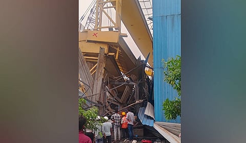 Under the impact, five workers died on the spot, while 12 others were trapped under the debris and sustained injuries.