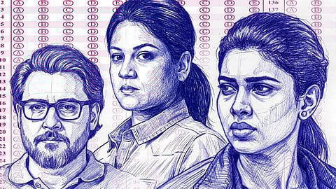 Exam poster featuring Abbas, Aditi Balan and Dushara Vijayan