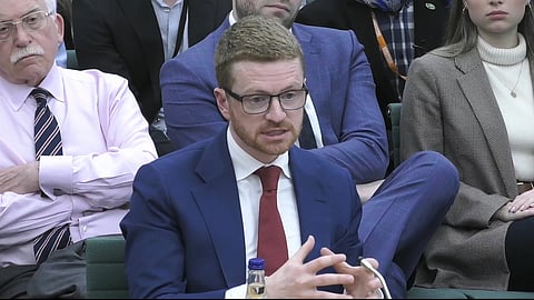 This is a screen grab of former former No10 chief of staff Morgan McSweeney appearing before the Foreign Affairs Committee about Lord Peter Mandelson's vetting process at the Houses of Parliament in London, Tuesday April 28, 2026.