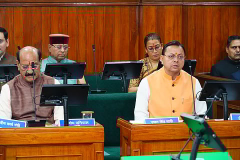 CM Pushkar Singh Dhami launched a sharp attack on the opposition, accusing them of obstructionism and hypocrisy over women’s rights.