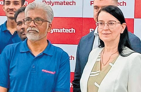 Estonia’s ambassador to India Marje Luup with (left) Eswaran Rao.