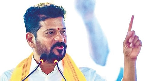 CM A Revanth Reddy speaks after laying the foundation stone for Future City Police Commissionerate Building at Future City, Meerkhanpet