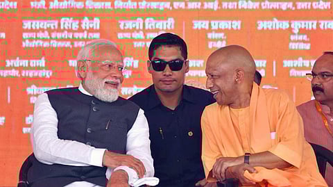 Prime Minister Narendra Modi with Uttar Pradesh Chief Minister Yogi Adityanath during the inauguration of the Ganga Expressway on April 29, 2026.